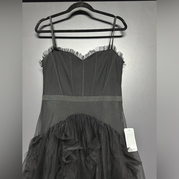 NWT Betsy & Adam Corset Ruffle Illusion Tulle Gown Black 8 - Picture 6 of 8
